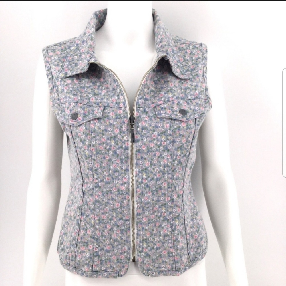 Vintage denim floral zip vest NY jeans medi